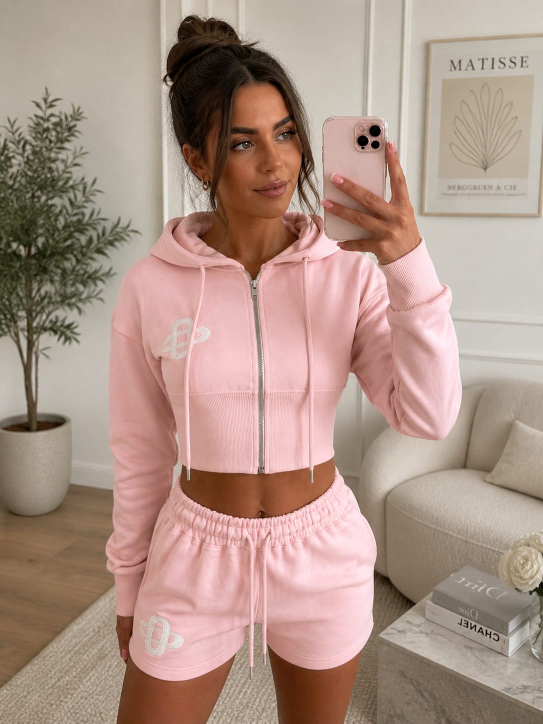 Embroidery Crop Zip Short Set