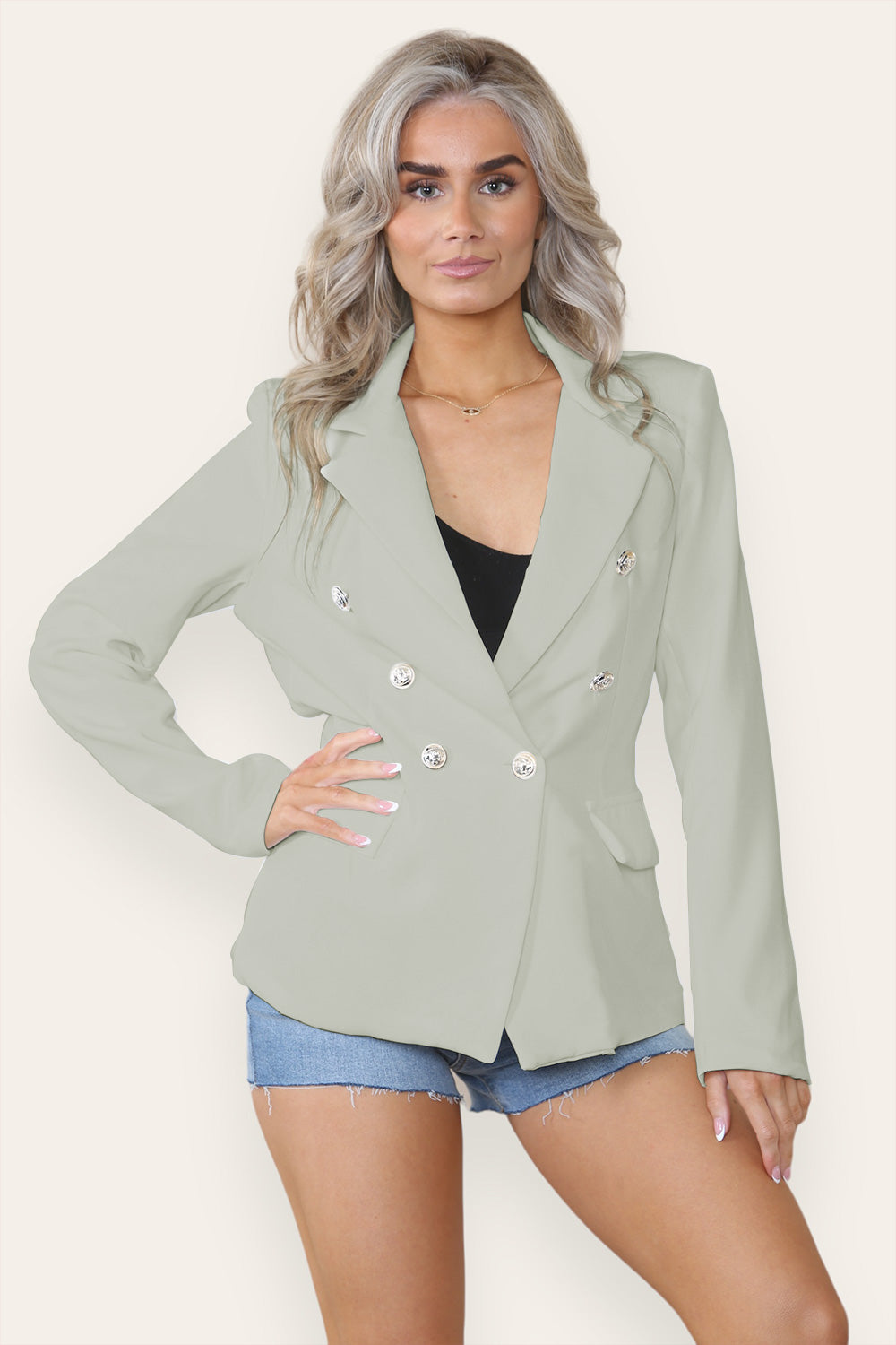 Fitted Lined Double Gold Button Collared Blazer Jacket