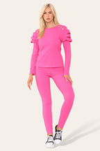 Frilled Sleeves Set Shoulder Golden Button Lounge Wear Suit - AX Labels