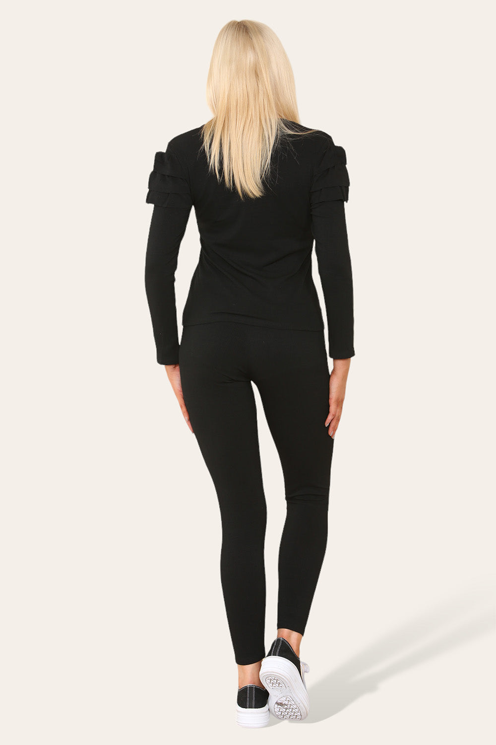 Frilled Sleeves Set Shoulder Golden Button Lounge Wear Suit - AX Labels