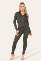 Front Pocket Zip Suit Ribbed Hooded Lounge Wear Set - AX Labels