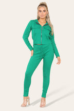 Front Pocket Zip Suit Ribbed Hooded Lounge Wear Set - AX Labels