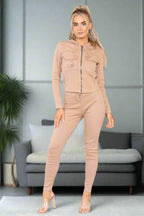 Front Pocket Zip Suit Ribbed Hooded Lounge Wear Set - AX Labels