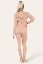 Front Pocket Zip Suit Ribbed Hooded Lounge Wear Set - AX Labels