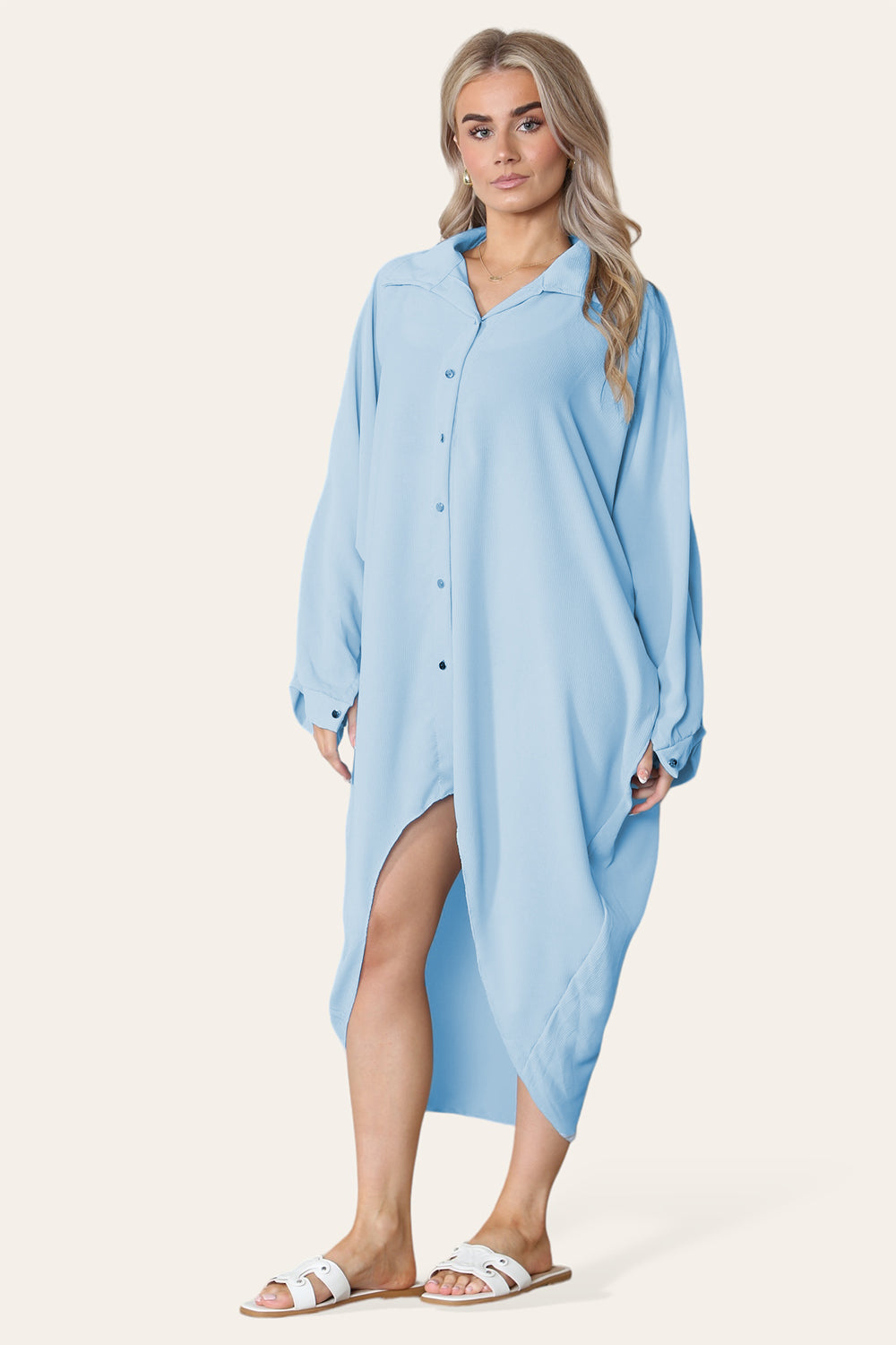 High Low Oversized Button Long Sleeve Top Dress