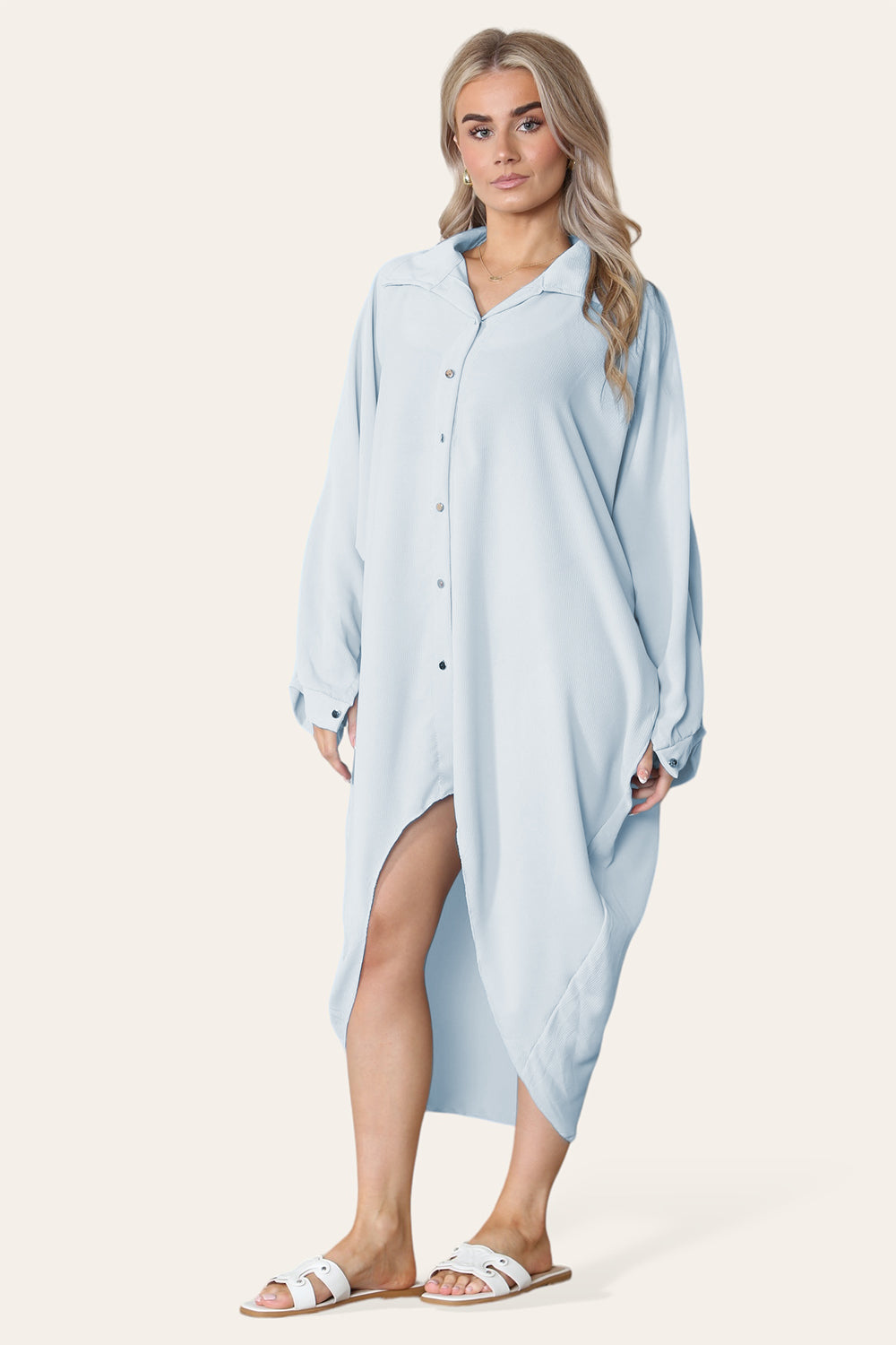 High Low Oversized Button Long Sleeve Top Dress