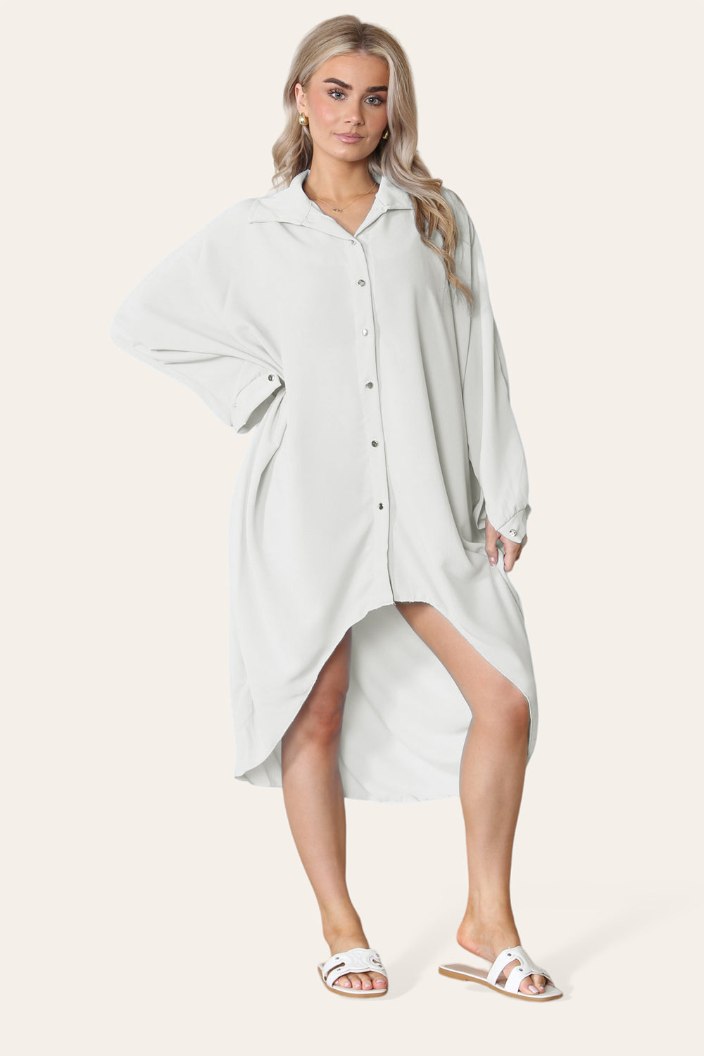 High Low Oversized Button Long Sleeve Top Dress