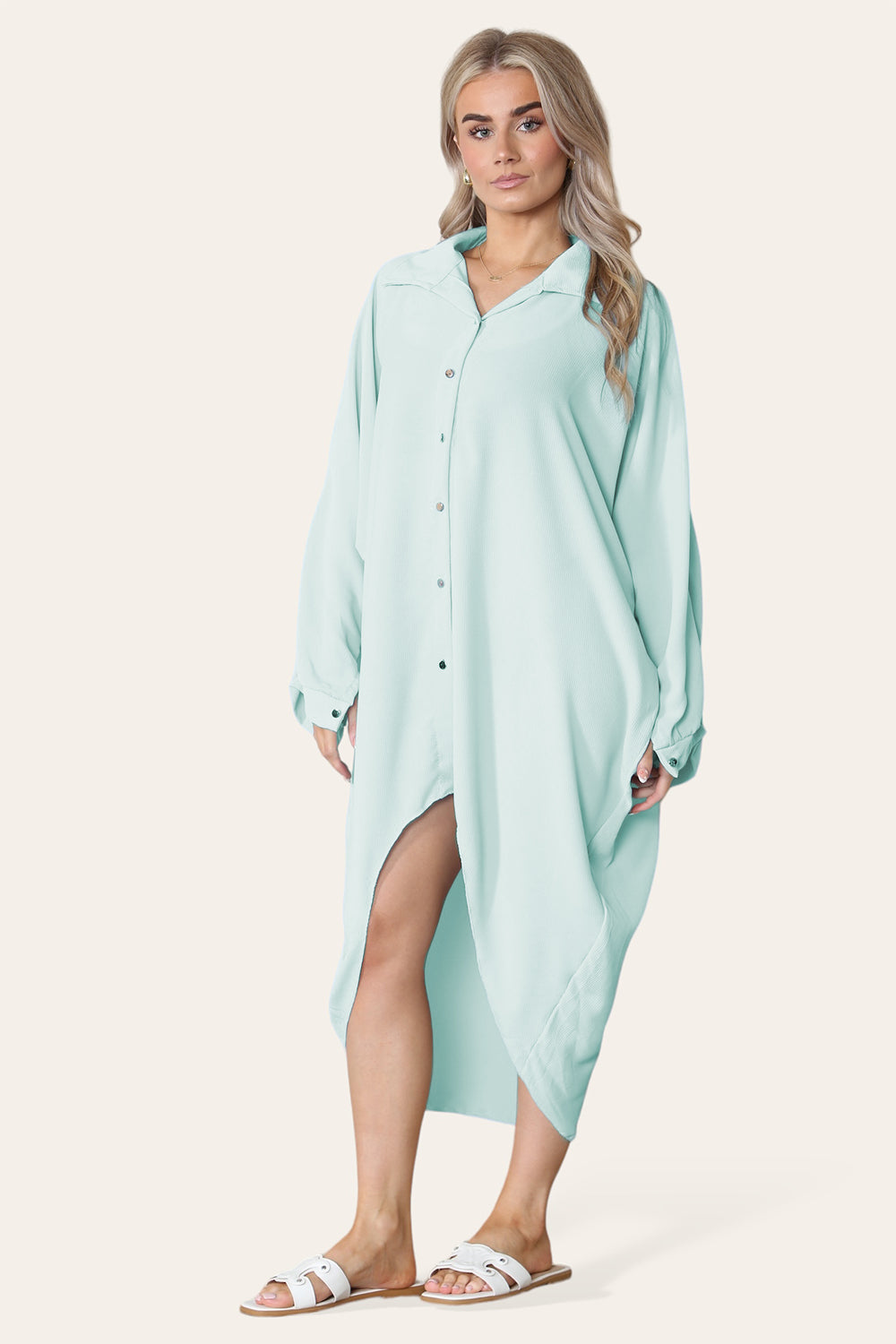 High Low Oversized Button Long Sleeve Top Dress