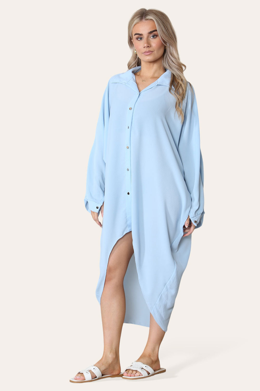 High Low Oversized Button Long Sleeve Top Dress