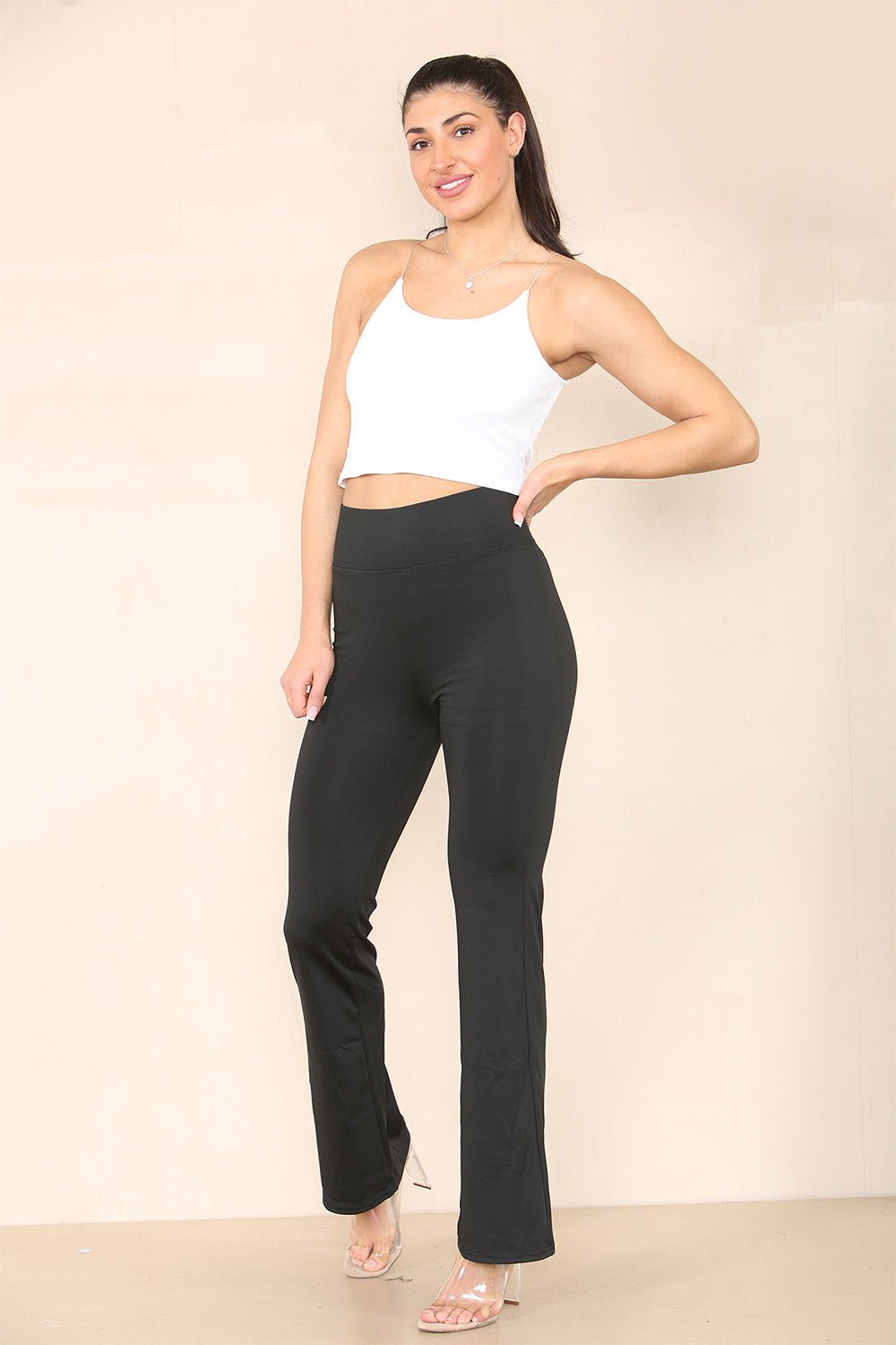 High Waisted Wide Leg Flared Trousers - AX Labels