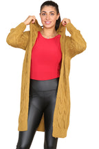 Knitted Cables Hooded Long Over Sized Cardigan - AX Labels