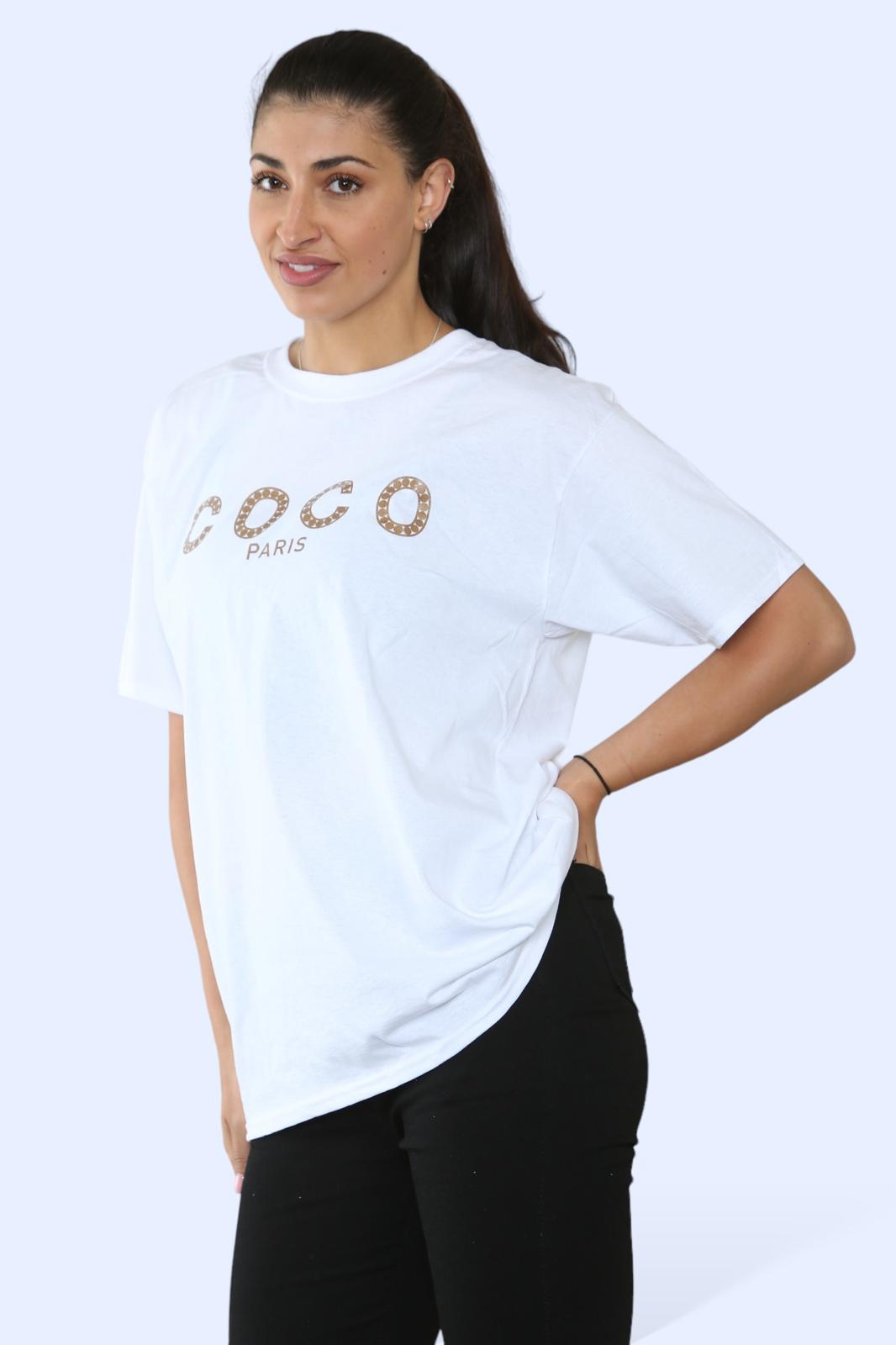 Ladies Coco Paris Printed Short Sleeve T-Shirt Top - AX Labels