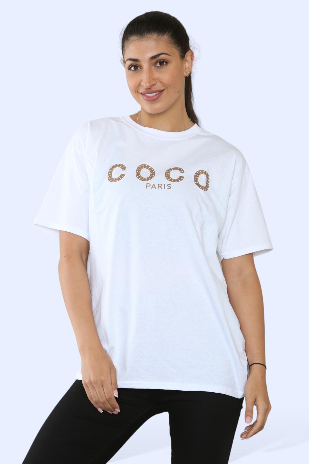 Ladies Coco Paris Printed Short Sleeve T-Shirt Top - AX Labels