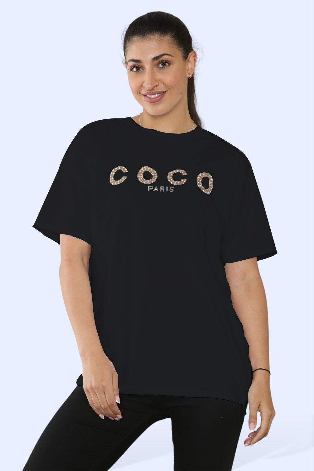 Ladies Coco Paris Printed Short Sleeve T-Shirt Top - AX Labels