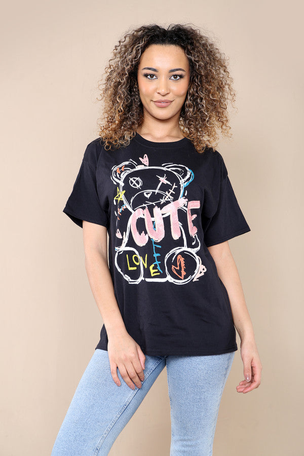 Ladies Cute Printed Short Sleeves T Shirt Top - AX Labels