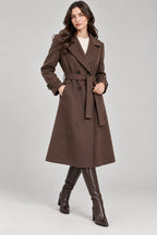 Ladies Long Button on Sleeve Side pockets Belted Button Coat Women’s Jacket