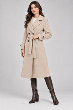 Ladies Long Button on Sleeve Side pockets Belted Button Coat Women’s Jacket