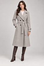 Ladies Long Button on Sleeve Side pockets Belted Button Coat Women’s Jacket