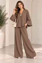 Ladies Long Sleeve V-Neck loungewear Front Button 2Pcs Tracksuit