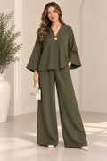 Ladies Long Sleeve V-Neck loungewear Front Button 2Pcs Tracksuit