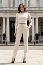 Ladies New Compressed Rib Button Suit