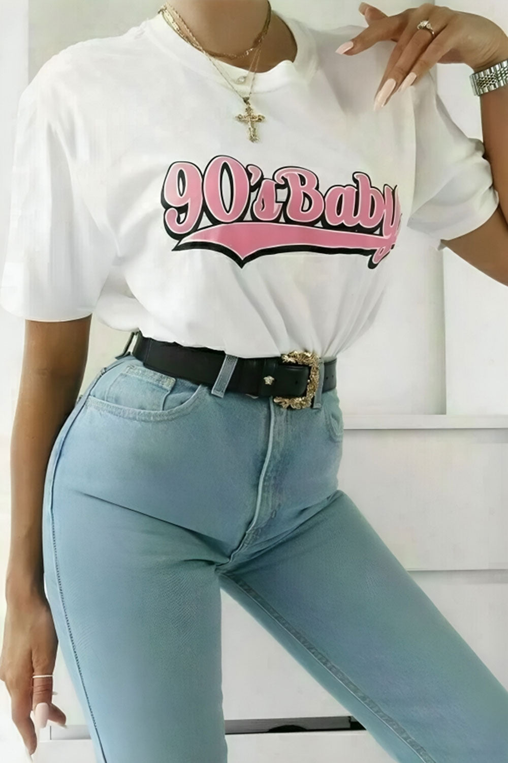 Ladies Oversized 90s Baby Short Sleeves T Shirt Top - AX Labels