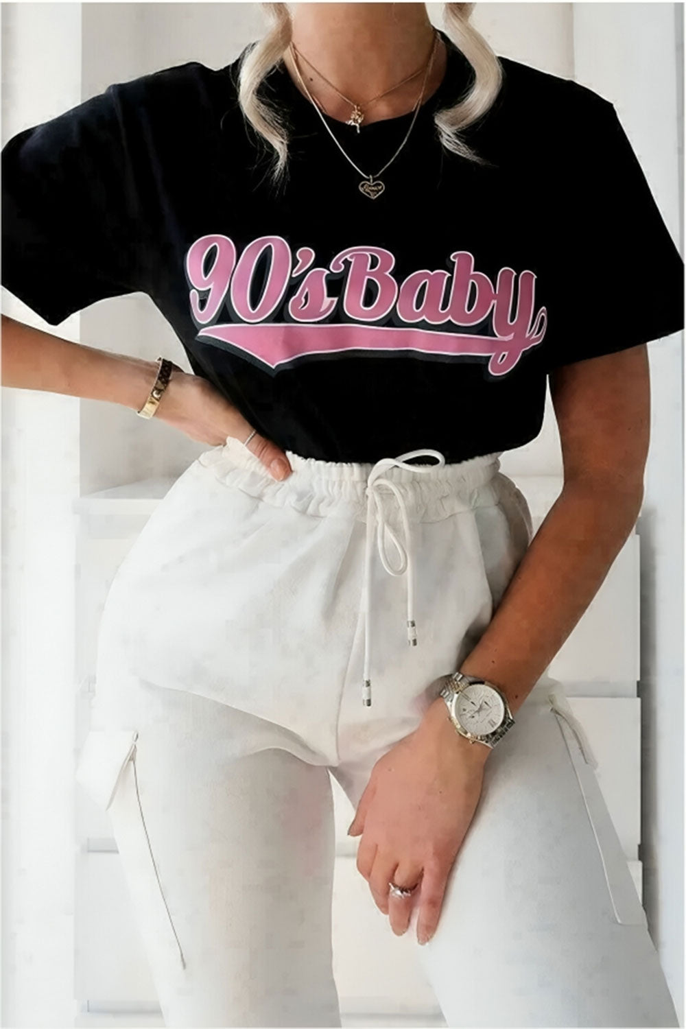 Ladies Oversized 90s Baby Short Sleeves T Shirt Top - AX Labels