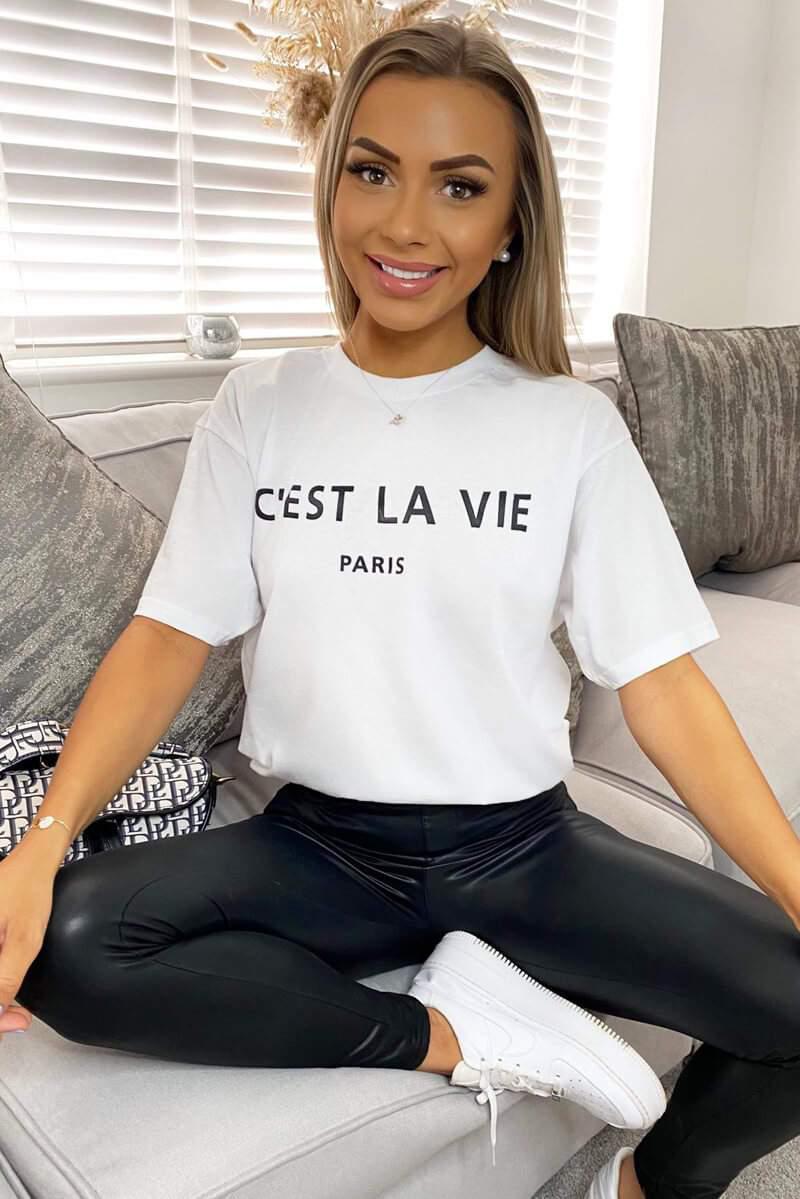 Ladies Oversized C'est La Vie Paris Simple Fashion Classic Retro Short Sleeves T Shirt Top - AX Labels
