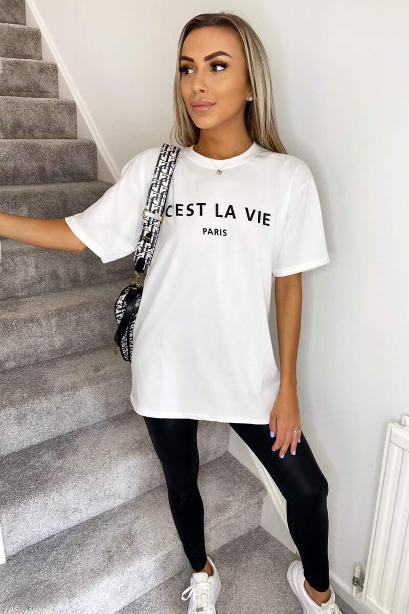 Ladies Oversized C'est La Vie Paris Simple Fashion Classic Retro Short Sleeves T Shirt Top - AX Labels