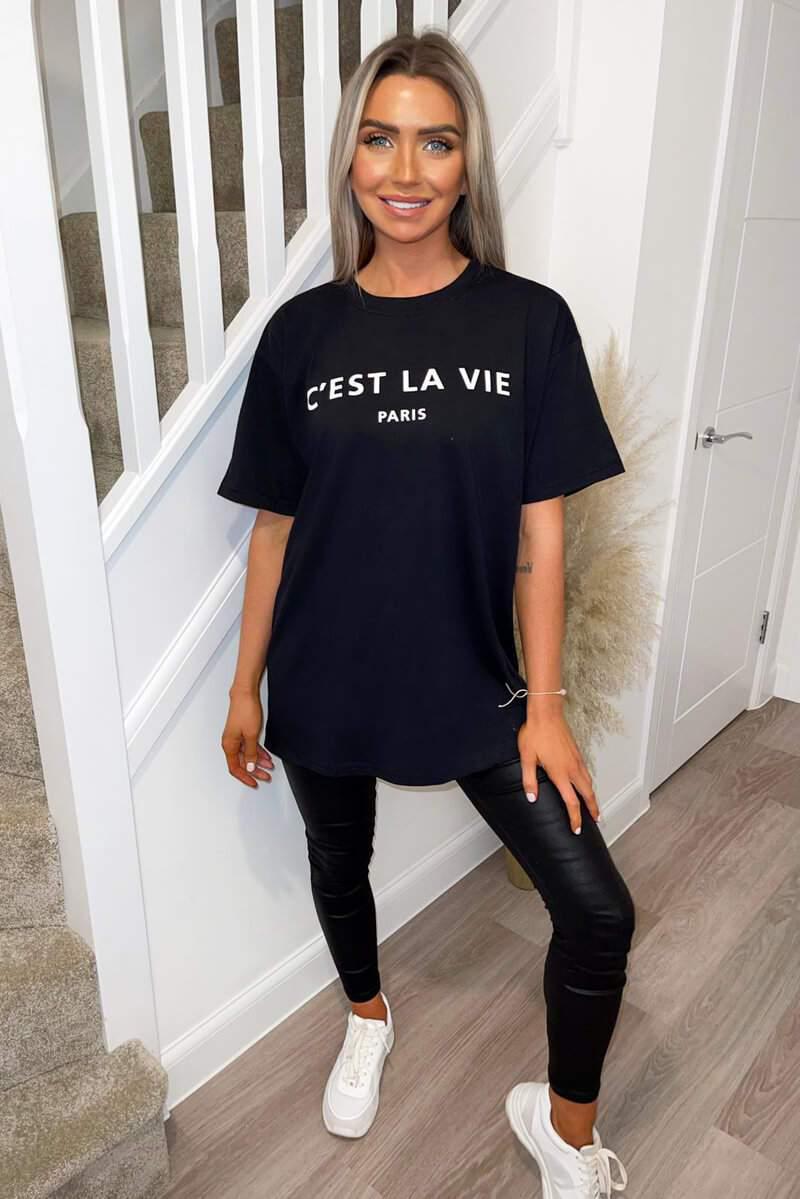 Ladies Oversized C'est La Vie Paris Simple Fashion Classic Retro Short Sleeves T Shirt Top - AX Labels