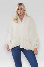 Ladies Oversized Cropped Short Balloon Pocket Chunky Knitted Cardigan