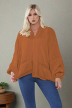 Ladies Oversized Cropped Short Balloon Pocket Chunky Knitted Cardigan