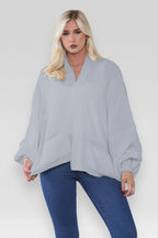 Ladies Oversized Cropped Short Balloon Pocket Chunky Knitted Cardigan