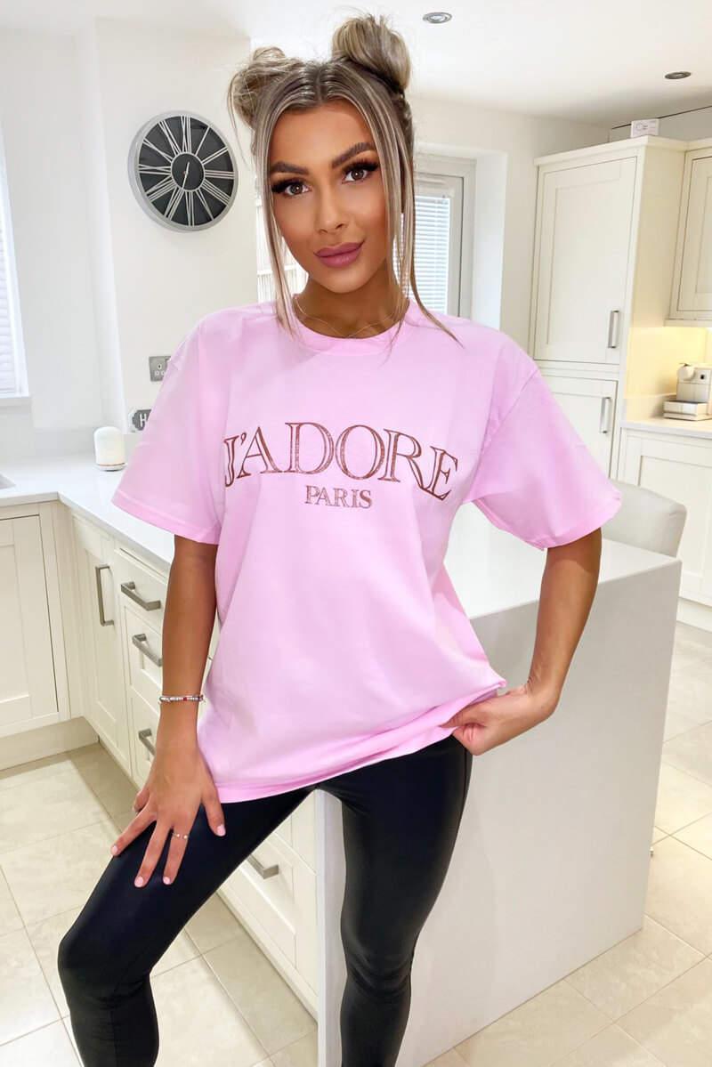 Ladies Oversized J' Adore Paris Short Sleeves T Shirt Top - AX Labels