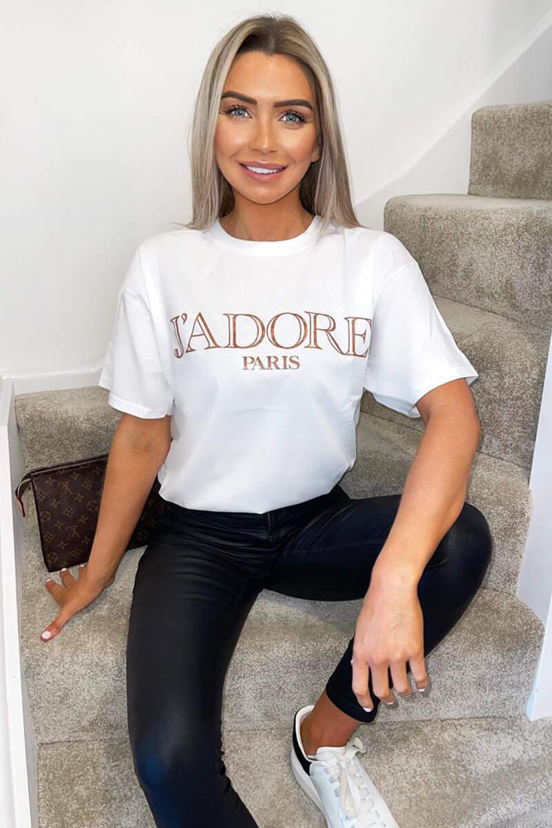 Ladies Oversized J' Adore Paris Short Sleeves T Shirt Top - AX Labels