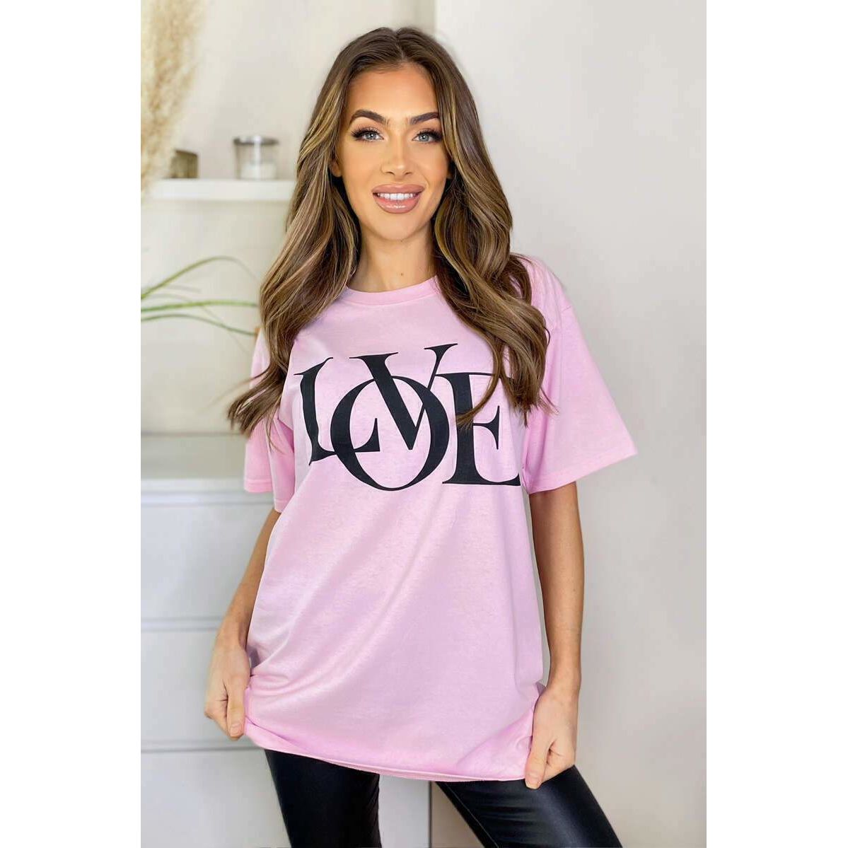 Ladies Oversized Love Print Slogan Short Sleeves T Shirt Top - AX Labels