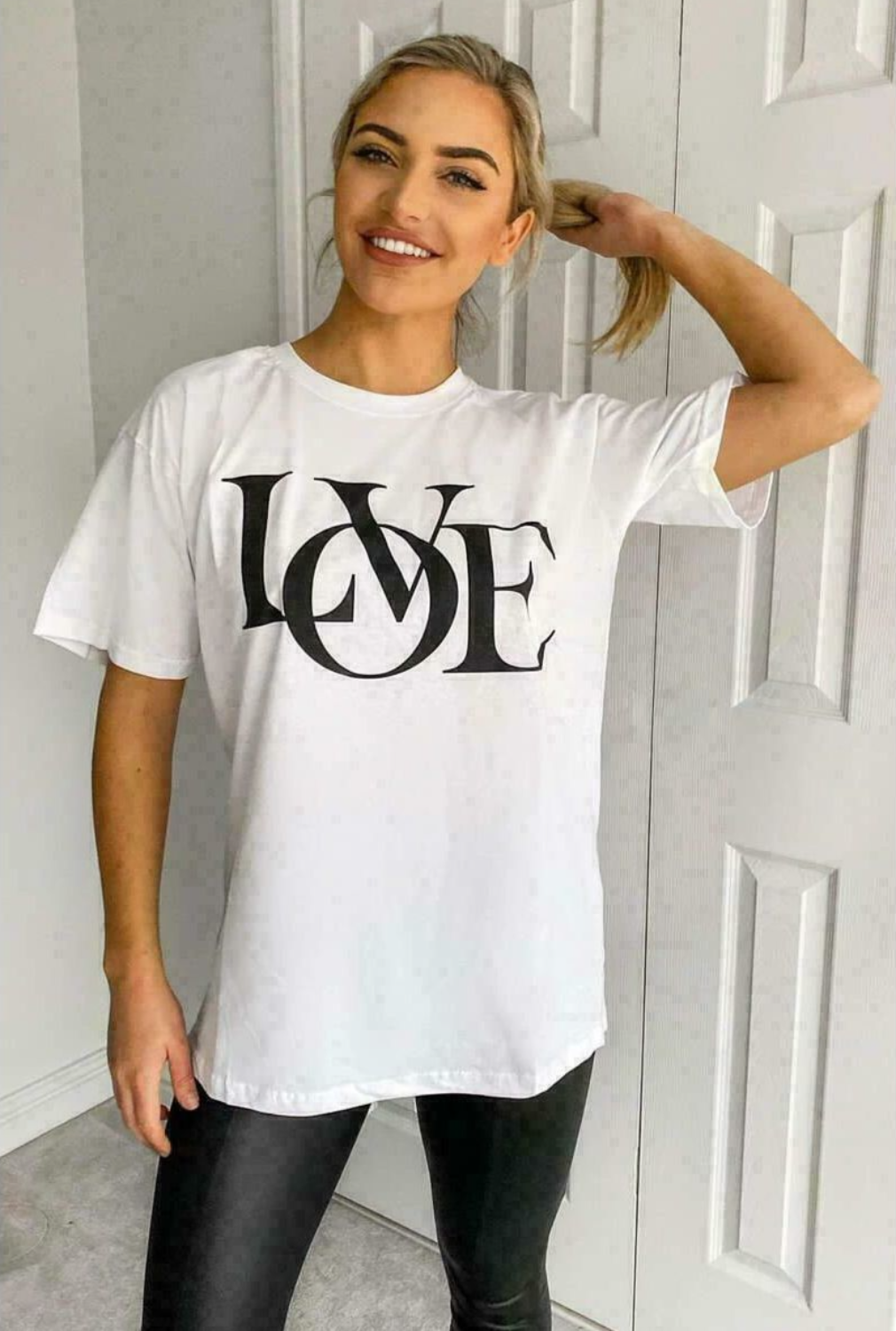 Ladies Oversized Love Print Slogan Short Sleeves T Shirt Top - AX Labels