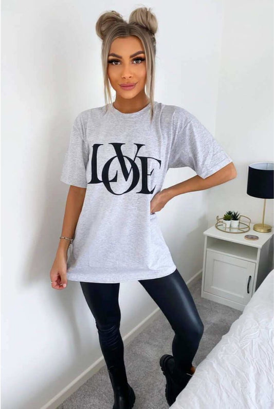 Ladies Oversized Love Print Slogan Short Sleeves T Shirt Top - AX Labels