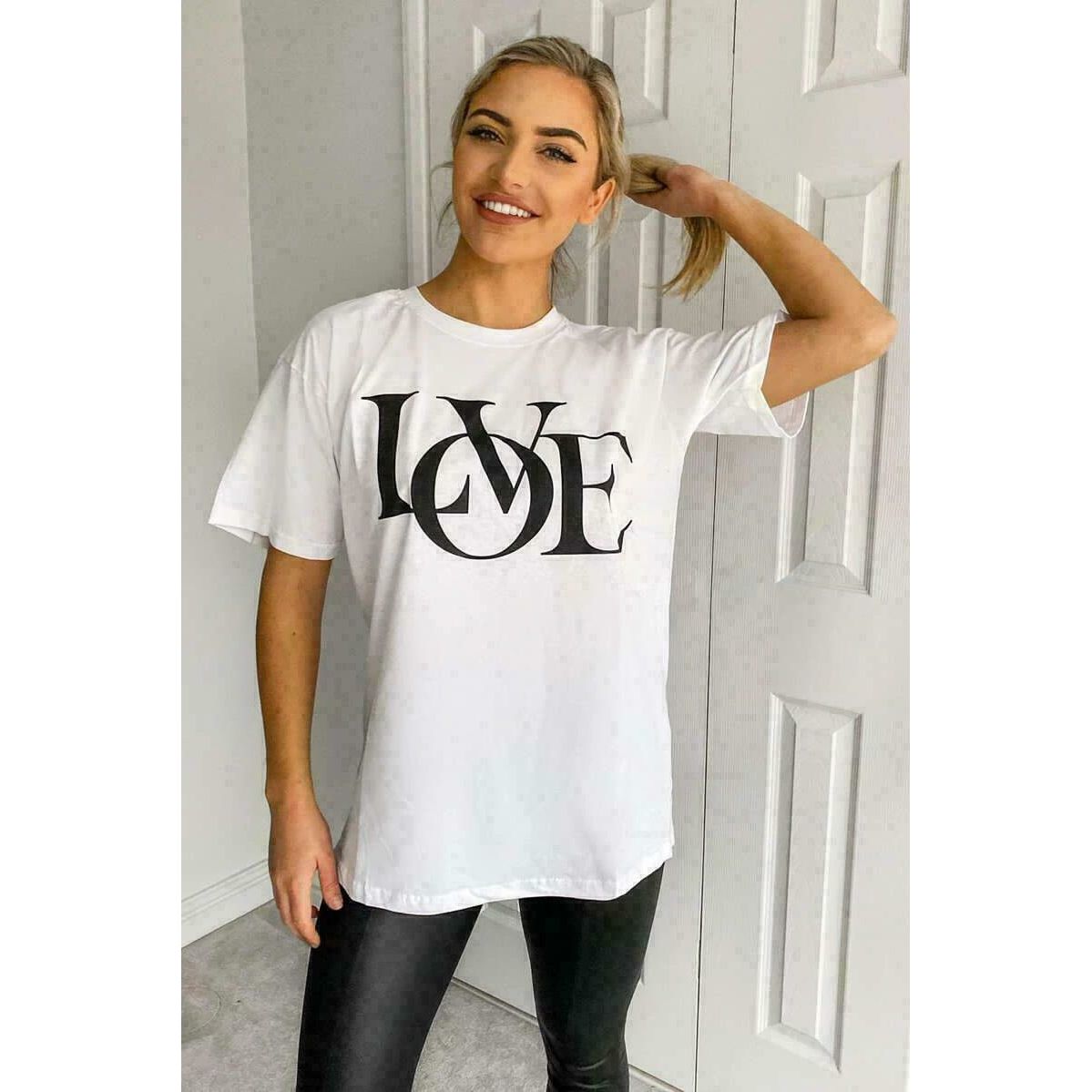 Ladies Oversized Love Print Slogan Short Sleeves T Shirt Top - AX Labels