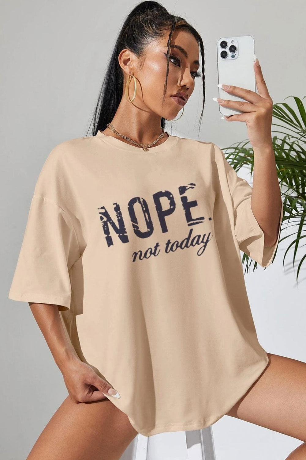 Ladies Oversized Nope Not Today Identical Graphic Print Short Sleeves T Shirt Top - AX Labels