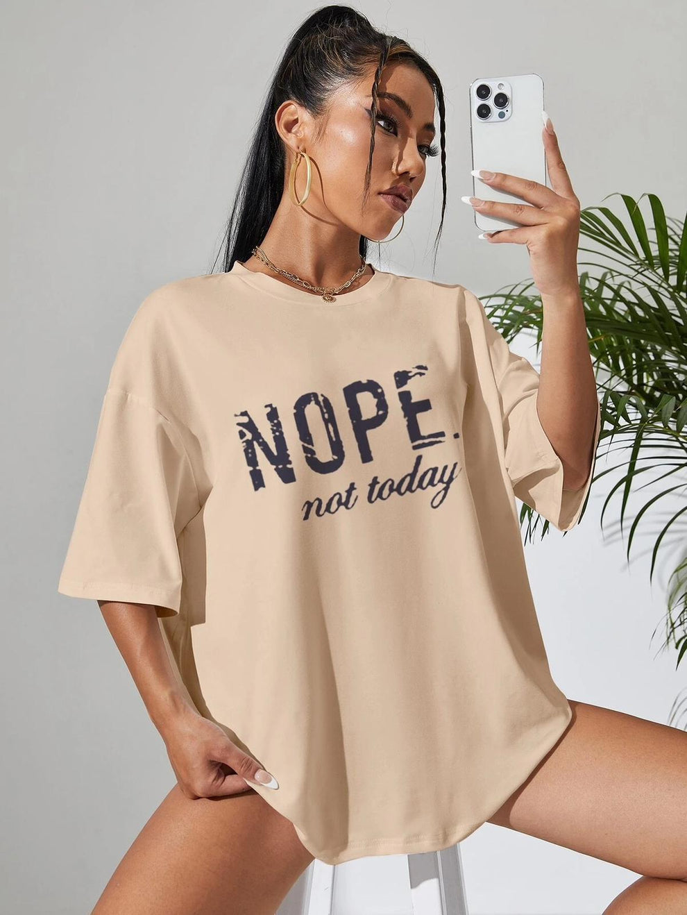 Ladies Oversized Nope Not Today Identical Graphic Print Short Sleeves T Shirt Top - AX Labels