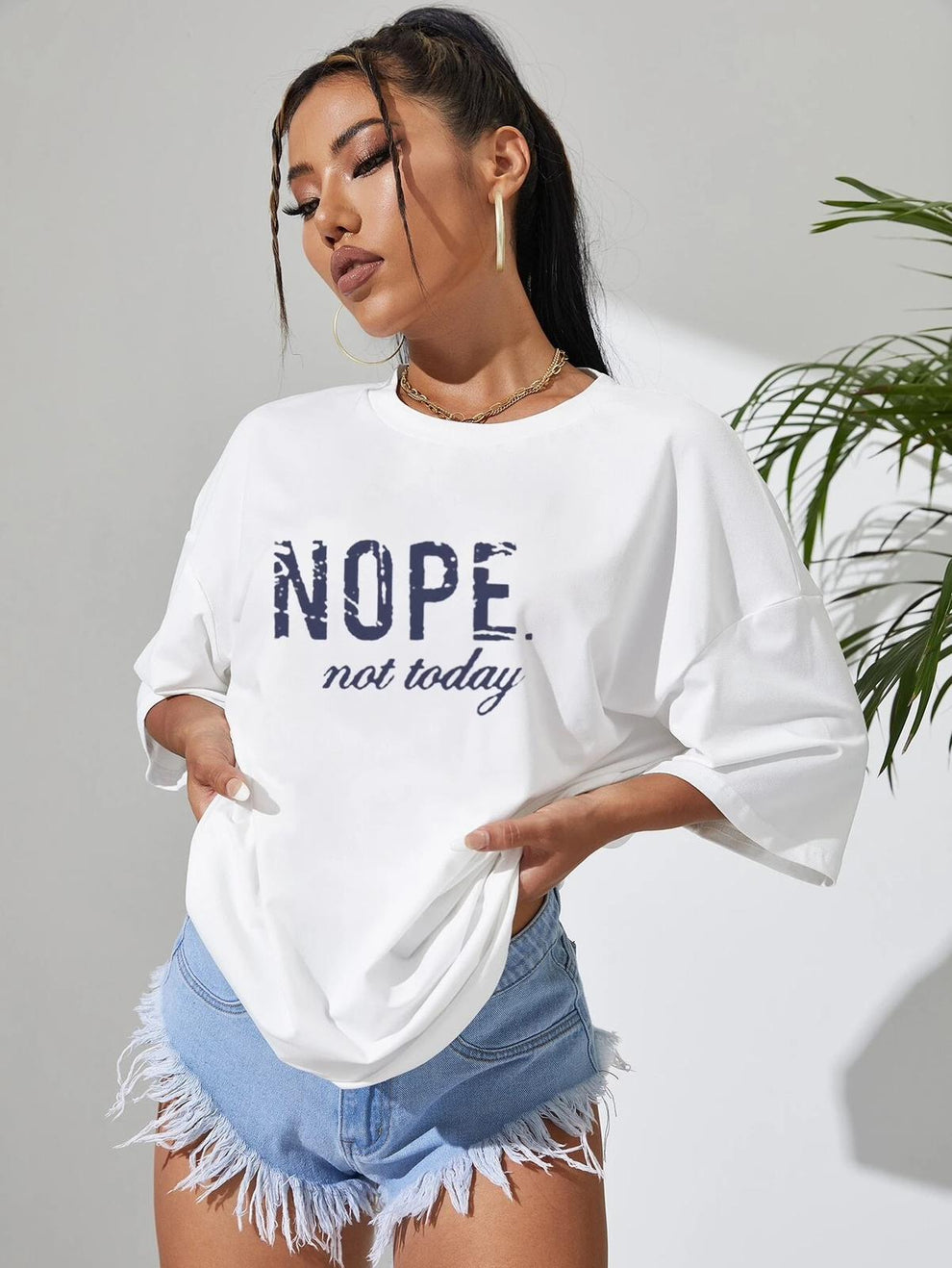 Ladies Oversized Nope Not Today Identical Graphic Print Short Sleeves T Shirt Top - AX Labels