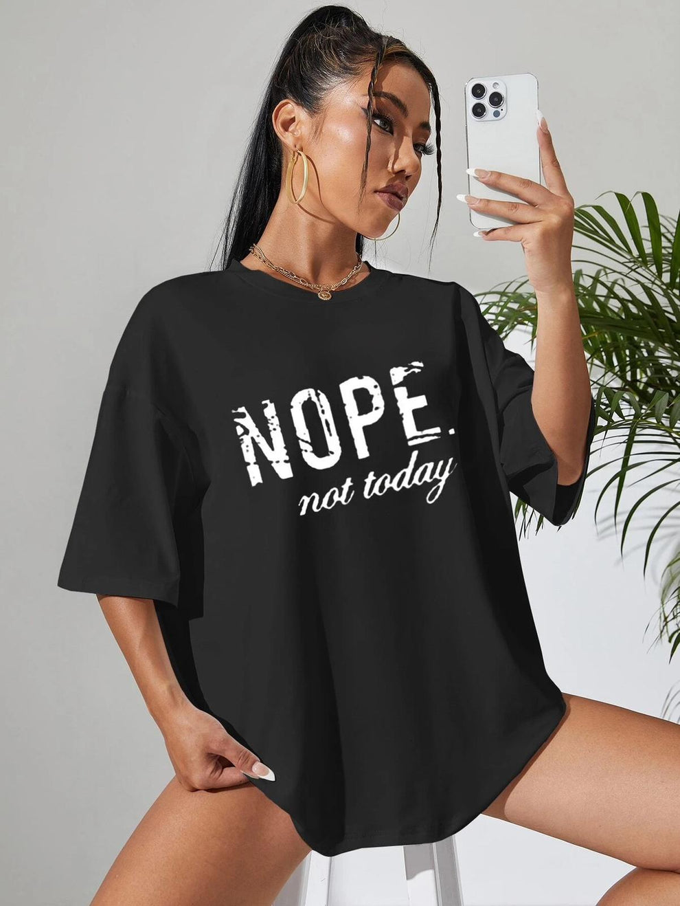 Ladies Oversized Nope Not Today Identical Graphic Print Short Sleeves T Shirt Top - AX Labels