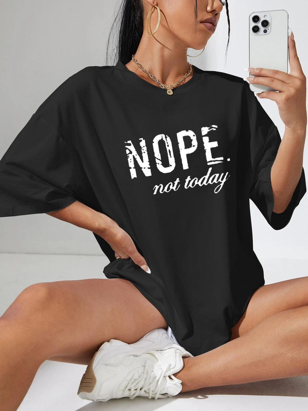 Ladies Oversized Nope Not Today Identical Graphic Print Short Sleeves T Shirt Top - AX Labels