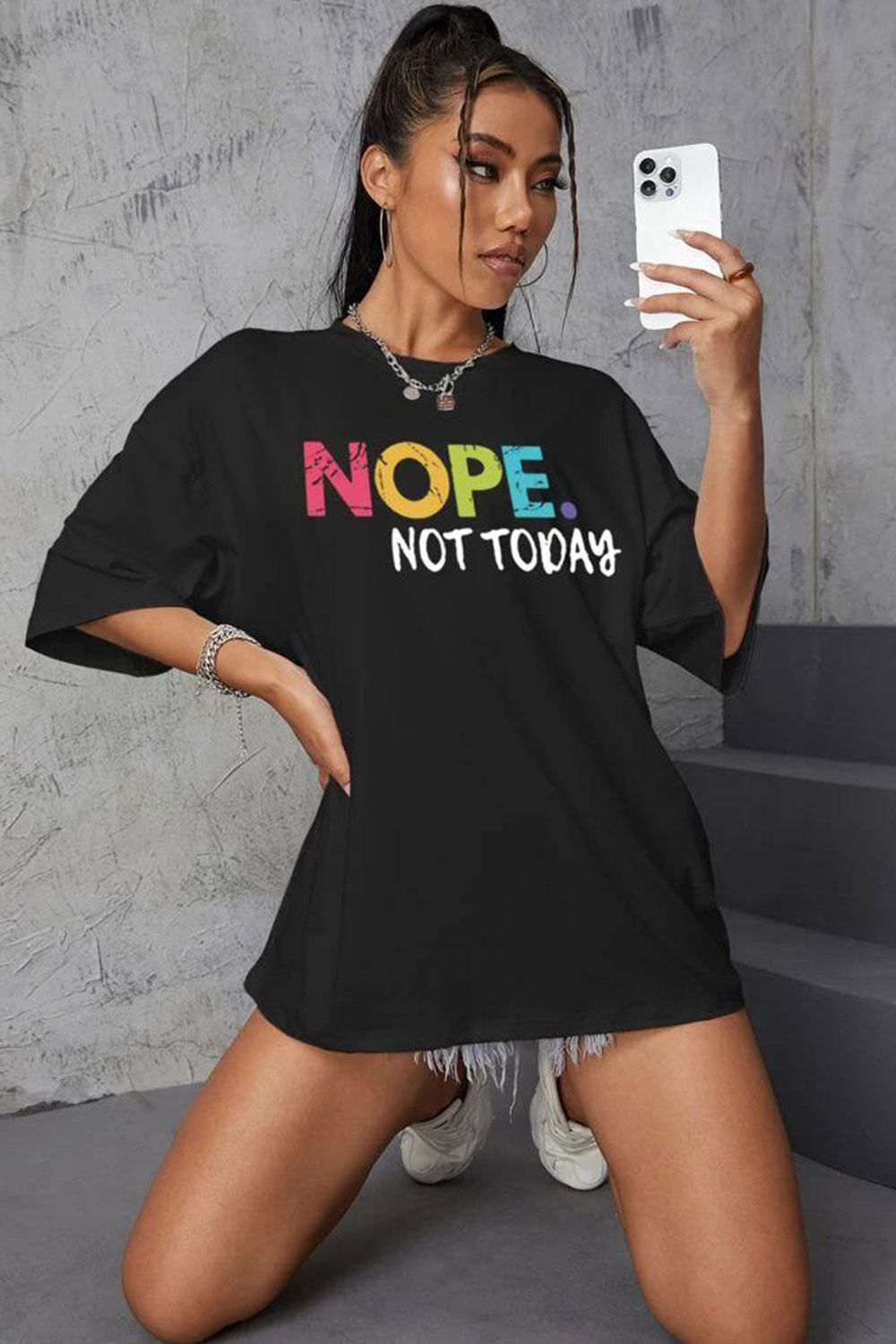 Ladies Oversized Nope Not Today Short Sleeves T Shirt Top - AX Labels