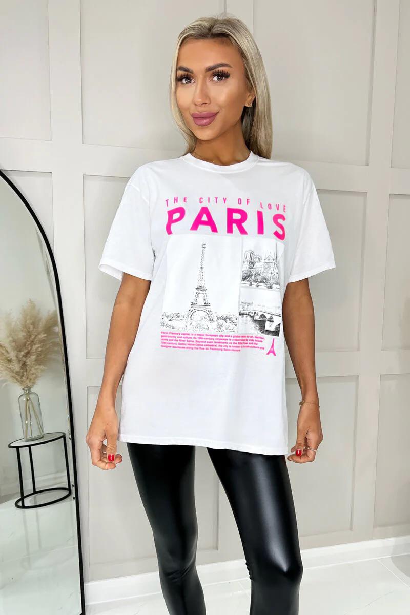 Ladies Oversized Paris Slogan Short Sleeves T Shirt Top - AX Labels