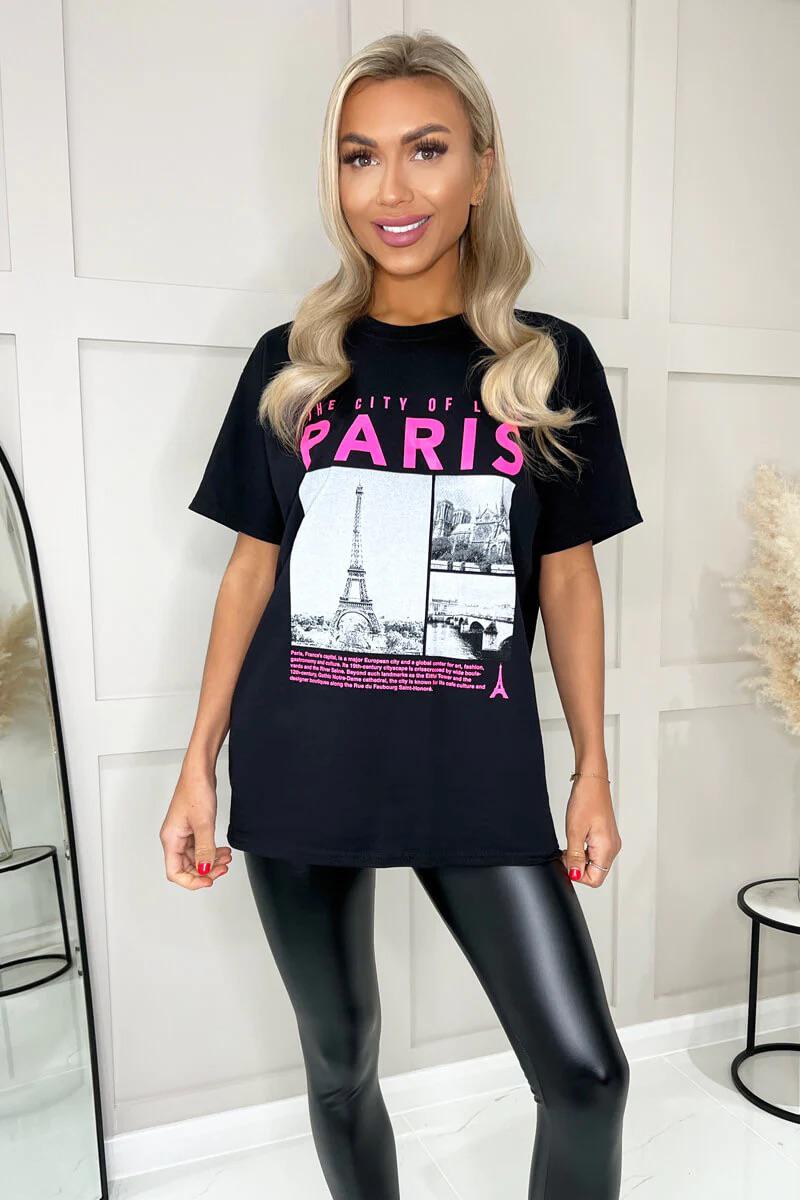 Ladies Oversized Paris Slogan Short Sleeves T Shirt Top - AX Labels