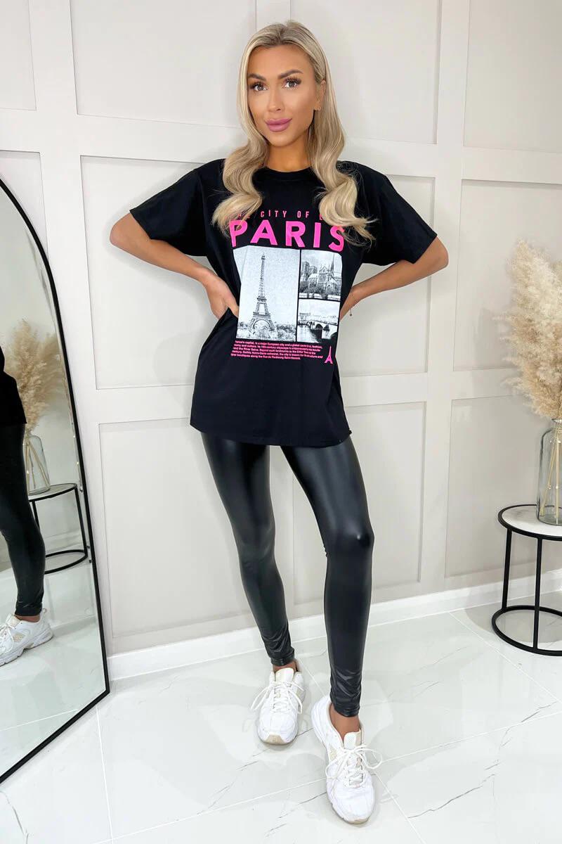 Ladies Oversized Paris Slogan Short Sleeves T Shirt Top - AX Labels