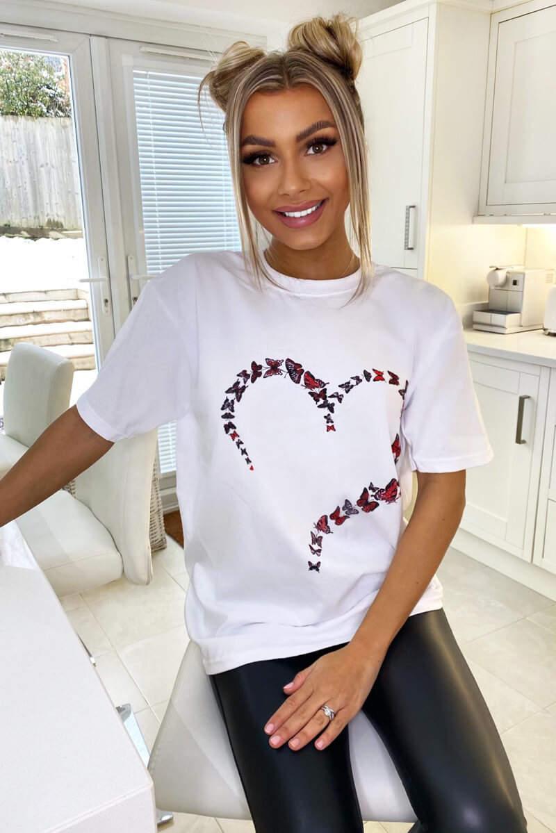 Ladies Oversized Printed Heart Short Sleeves T Shirt Top - AX Labels