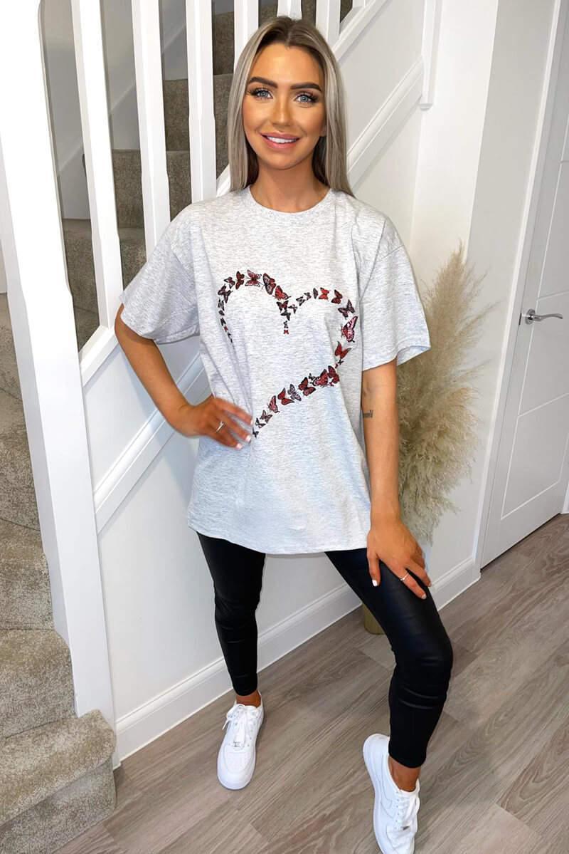 Ladies Oversized Printed Heart Short Sleeves T Shirt Top - AX Labels